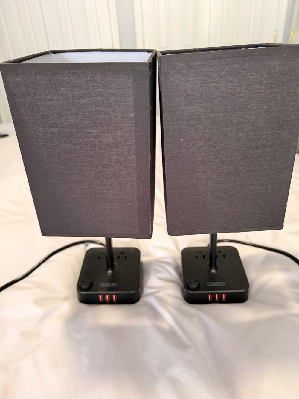 Black Bedside lamps with USB Charging
